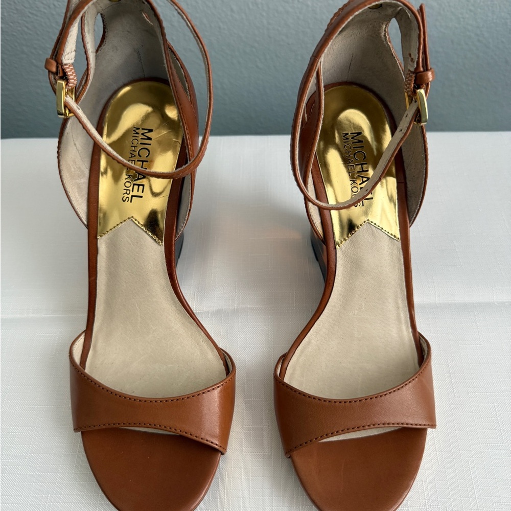 Michael Kors Tan wedged Heeled Sandals size 7.5